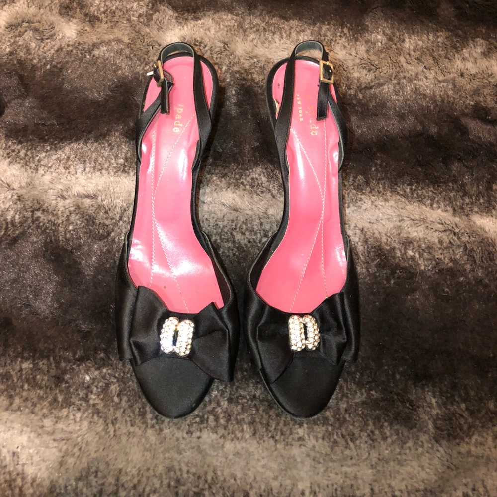 Black kate spade sling back bow sandals